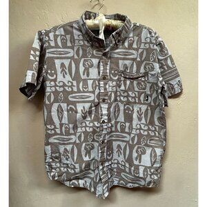 Vintage Sanuk Brown Cotton Men Happy Leaves Ethnic Print Button Down Shirt Small